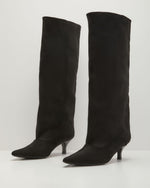 Muse Faux Suede Wide Leg Kitten Heel Boots
