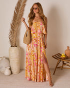 Orange Multi % Rosha Printed Strapless Tie Maxi Dress-1