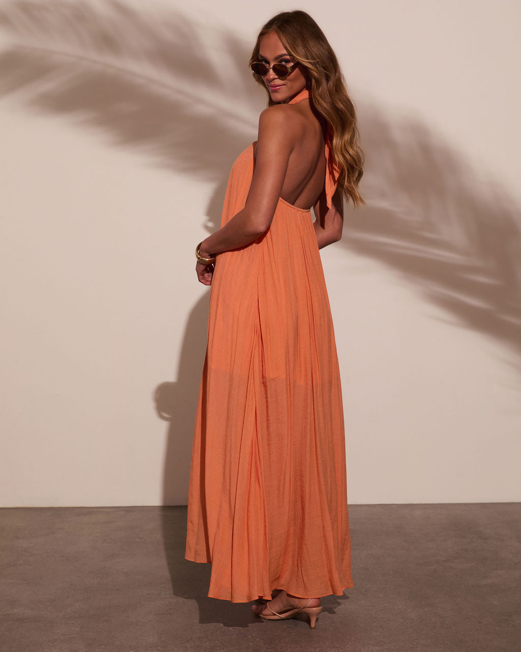 open lace back dress Hollywood Dreams Pleated Tie Back Midi Dress in Latte