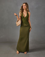 Maelys Lace Bodice Draped Waist Halter Neck Maxi Dress