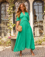 Emerald Green % Anisa Eyelet Puff Sleeve Cutout Maxi Dress-5