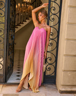 Adrenia Pleated Ombre Satin Maxi Dress