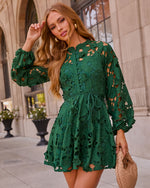 Paulette Floral Crochet Mock Neck Mini Dress