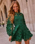 Paulette Floral Crochet Mock Neck Mini Dress