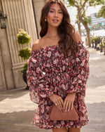 Brown Floral % Romance Me Floral Babydoll Mini Dress-1