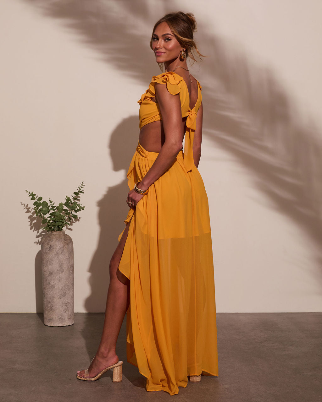 Carlita Ruffle Cutout Maxi Dress in Yellow Carlita Ruffle Cutout Maxi Dress in Yellow