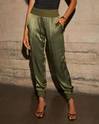 Olive % Luxe Look Satin Pocketed Joggers-1