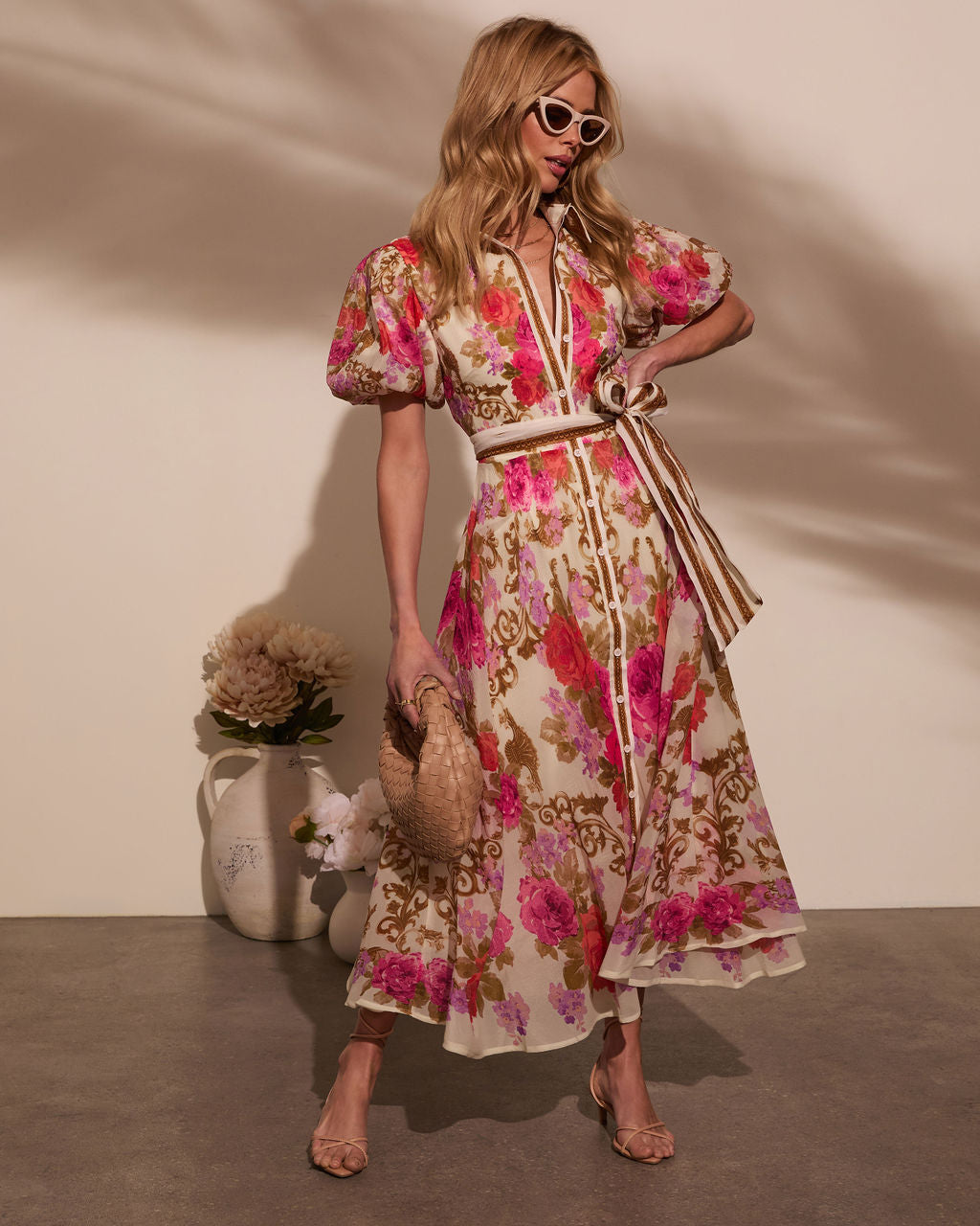 Meadowlane Floral Waist Tie Midi Dress – VICI