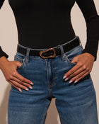 Black % Clarisse Gold Buckle Leather Belt-1