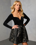 Pressed Petals Velvet Fit and Flare Mini Dress