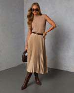 Taupe % Vionette Pleated Midi Skirt-1