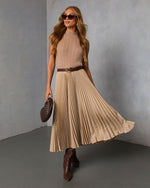 Taupe % Vionette Pleated Midi Skirt-5