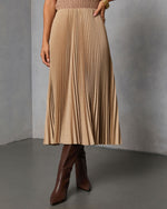 Taupe % Vionette Pleated Midi Skirt-2