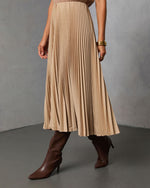 Taupe % Vionette Pleated Midi Skirt-3
