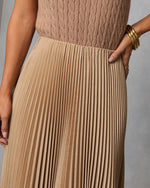 Taupe % Vionette Pleated Midi Skirt-6