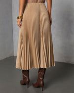 Taupe % Vionette Pleated Midi Skirt-4