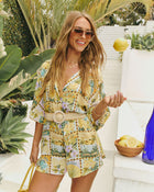 Cabana Mood Tropical Print Belted Romper