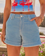 Open Waters Striped Cuffed High Rise Shorts