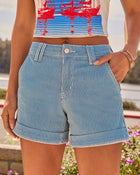 Open Waters Striped Cuffed High Rise Shorts