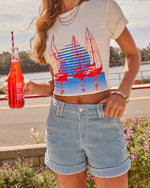 Open Waters Striped Cuffed High Rise Shorts