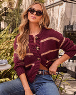 Burgundy/Camel % Clement Button Down Cardigan-1