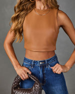 Somaya Vegan Leather Crop Tank Top