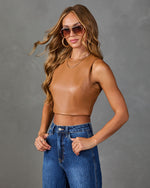 Somaya Vegan Leather Crop Tank Top