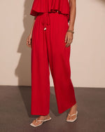 Poolside Darling Linen Blend Wide Leg Drawstring Pants
