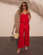 Poolside Darling Linen Blend Wide Leg Drawstring Pants