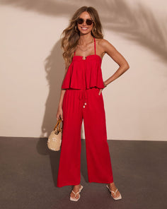 Poolside Darling Linen Blend Wide Leg Drawstring Pants