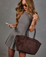 Market Meet Faux Suede Tote Bag