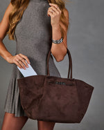 Market Meet Faux Suede Tote Bag