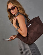 Market Meet Faux Suede Tote Bag