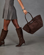 Market Meet Faux Suede Tote Bag