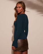 Navy % Esen Ribbed Bell Sleeve Knit Sweater-4