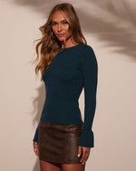 Navy % Esen Ribbed Bell Sleeve Knit Sweater-3