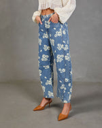 Daisy Ridge Rigid Barrel Leg Mid Rise Floral Jeans
