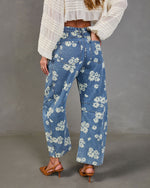 Daisy Ridge Rigid Barrel Leg Mid Rise Floral Jeans