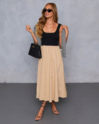 Black/Khaki % Maxime Knit Cotton Pocketed Midi Dress-1