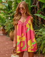 Sunveil Nectar Cotton Tropical Floral Lace Trim Mini Dress