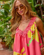 Sunveil Nectar Cotton Tropical Floral Lace Trim Mini Dress