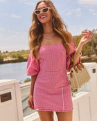 Rosie Gingham Off The Shoulder Mini Dress