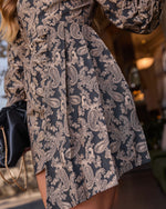 Gilded Oak Printed Draped Mini Dress