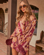 Lennora Floral Wrap Tie Feather Trim Romper