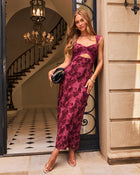 Burgundy % Forbidden Love Floral Print Mesh Maxi Dress-1
