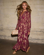 Vionette Printed Wrap Tie Maxi Dress