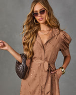 Calista Abstract Mock Neck Waist Tie Mini Dress