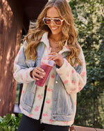 Leony Denim Contrast Printed Sherpa Coat