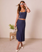 Navy % Ashlin Contrast Striped Maxi Skirt-1