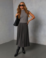 Charcoal % Vionette Pleated Midi Skirt-1